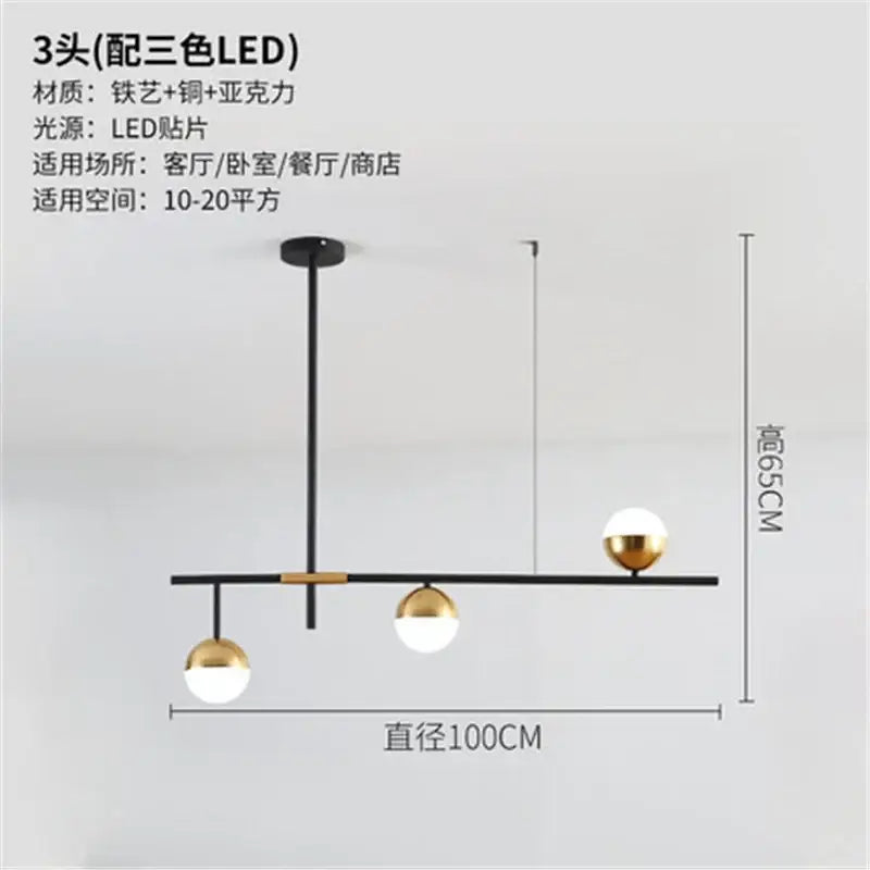 Gold Glass 9-Head Dining Room Pendant Lamp
