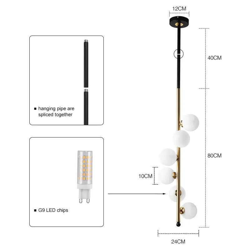 Black Gold Pendant Light with Six-Head Design