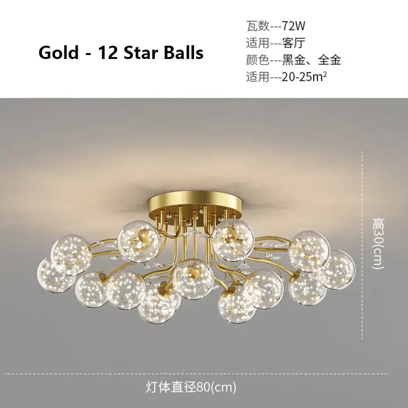 Gold Black Ceiling Light with Bubble Ball Design