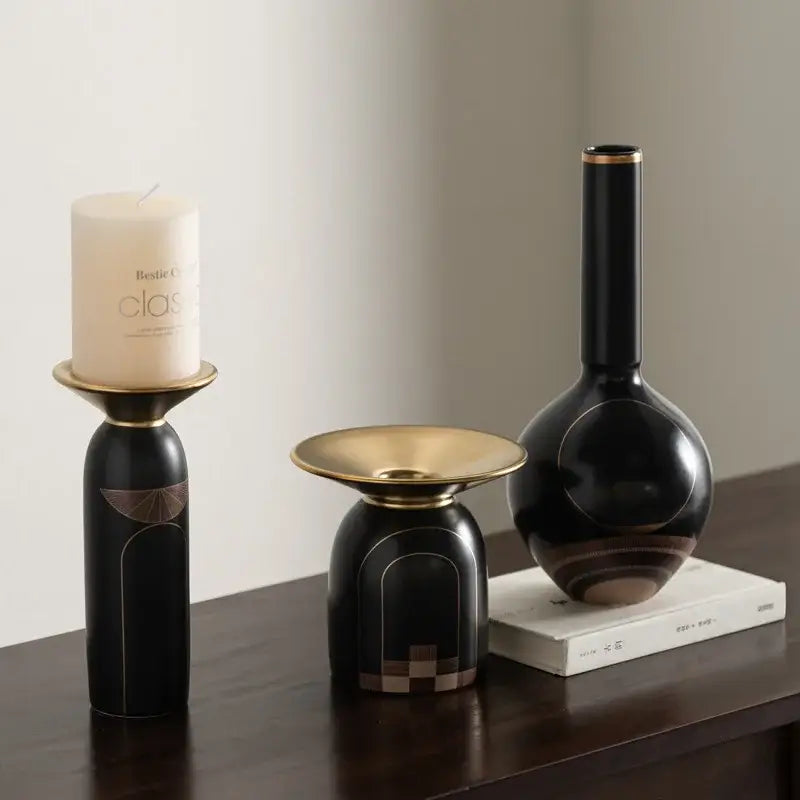 Gold Tray Vase Candlestick Set