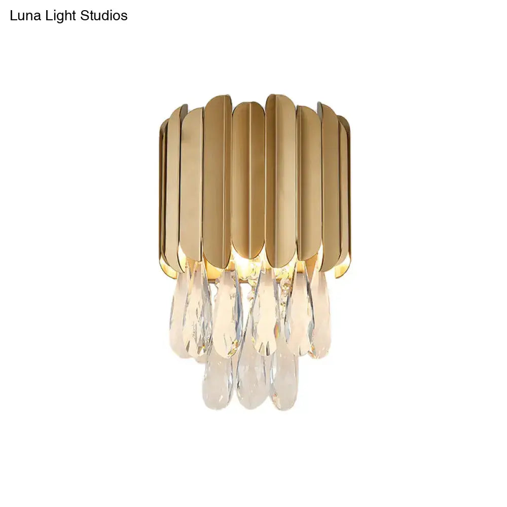 Gold Crystal Teardrop Wall Sconce Smoke Gray