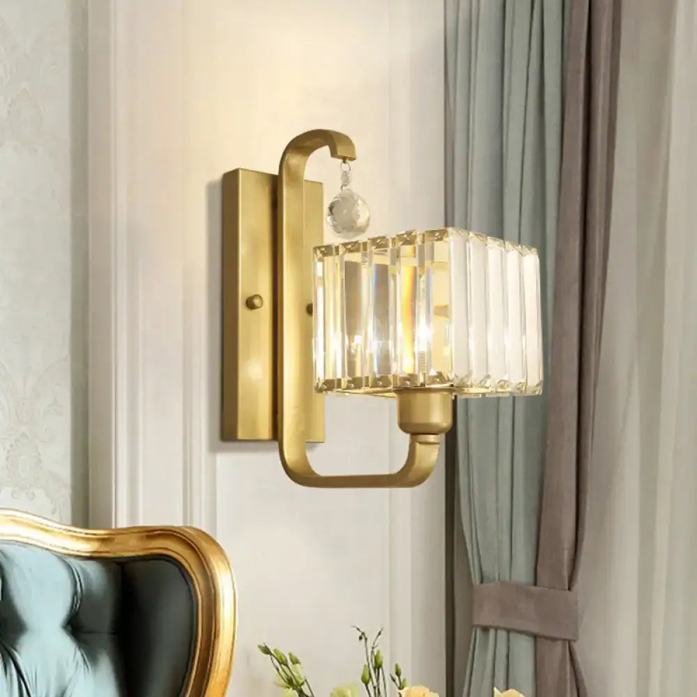 Gold Crystal Cubic Shade Adjustable Sconce