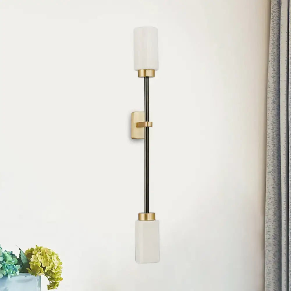 Gold Glass Wall Sconce Dual-Head Tube Shade