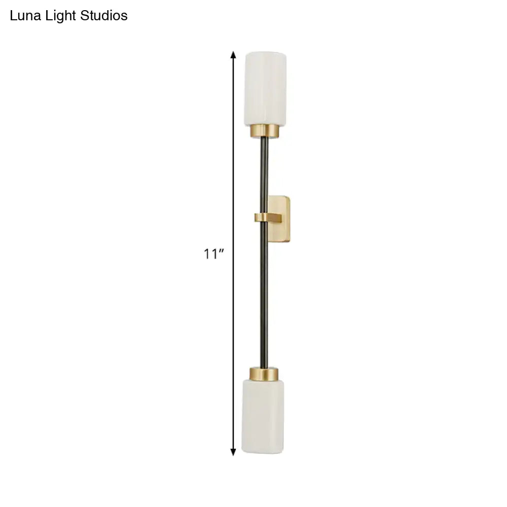 Gold Glass Wall Sconce Dual-Head Tube Shade