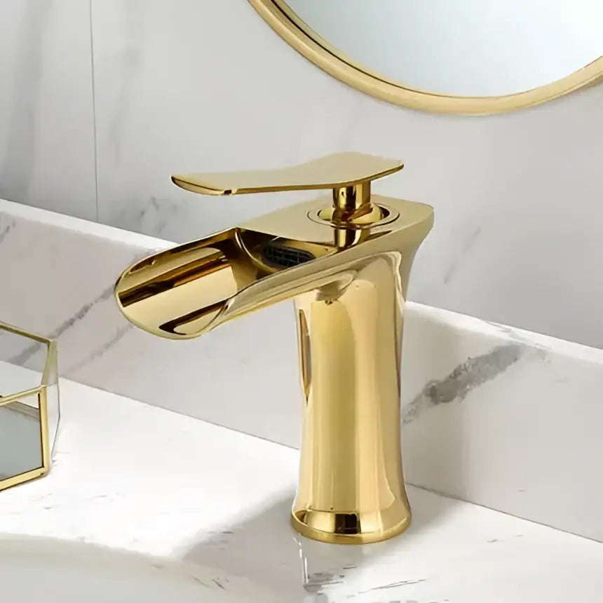 Gold Waterfall Basin Faucet Deck-Mounted Tall