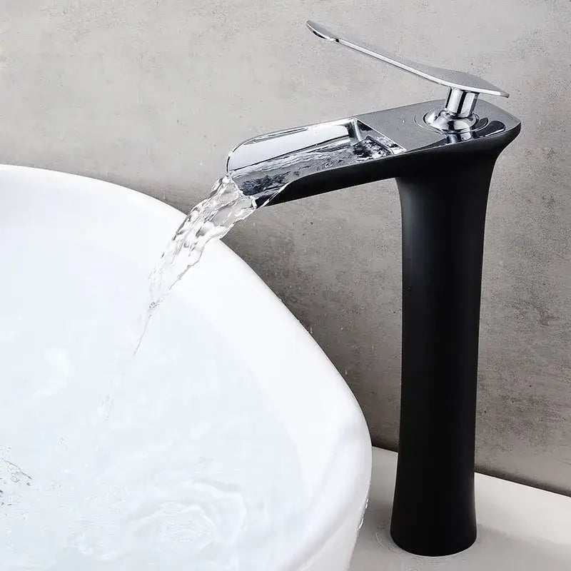 Gold Waterfall Basin Faucet Deck-Mounted Tall