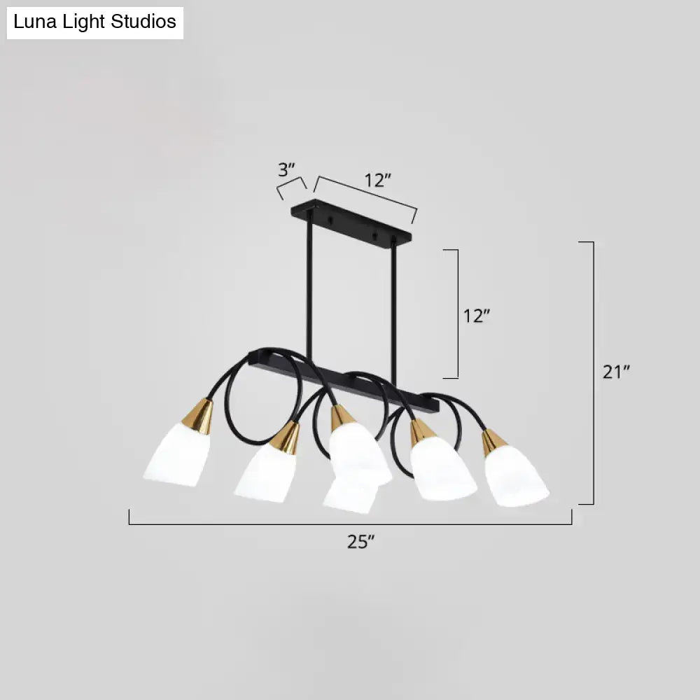 Black Gold White Glass Eight-Light Chandelier