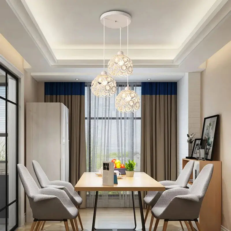 Black Crystal Pendant Lamp with Black Iron Frame