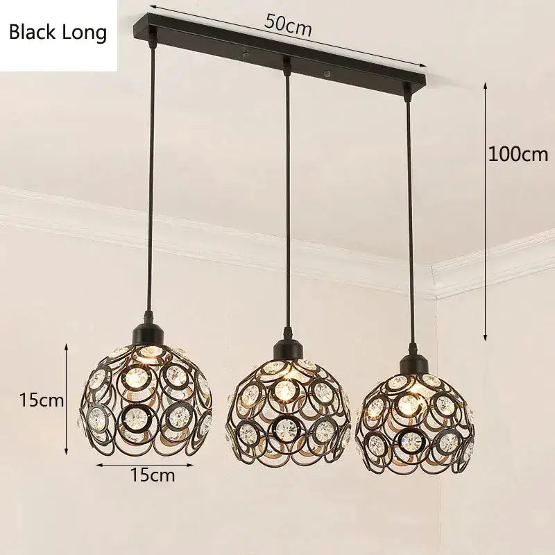 Black Crystal Pendant Lamp with Black Iron Frame