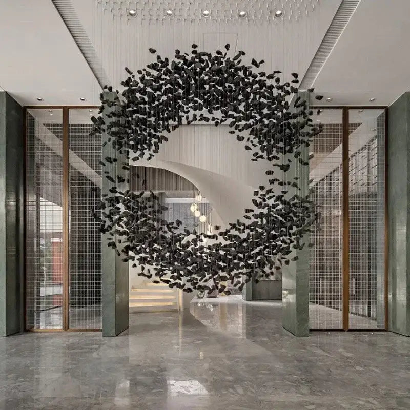 Black Crystal LED Chandelier For Staircases