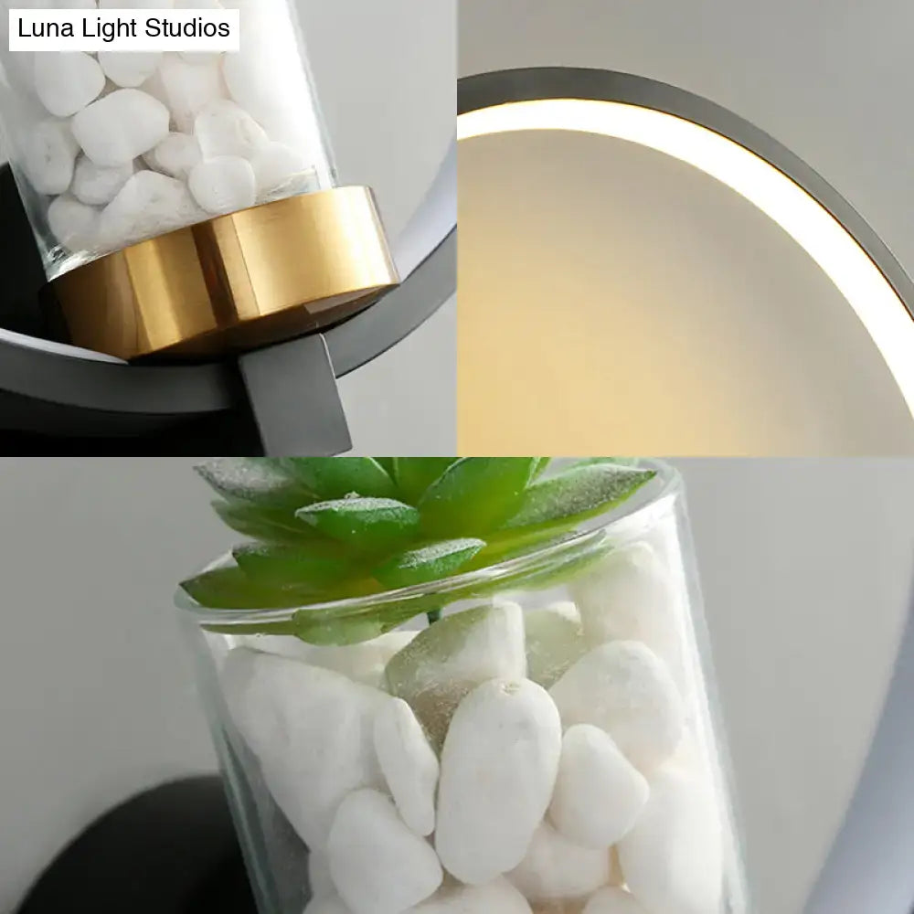 Black Circular Wall Sconce with Plant Vase