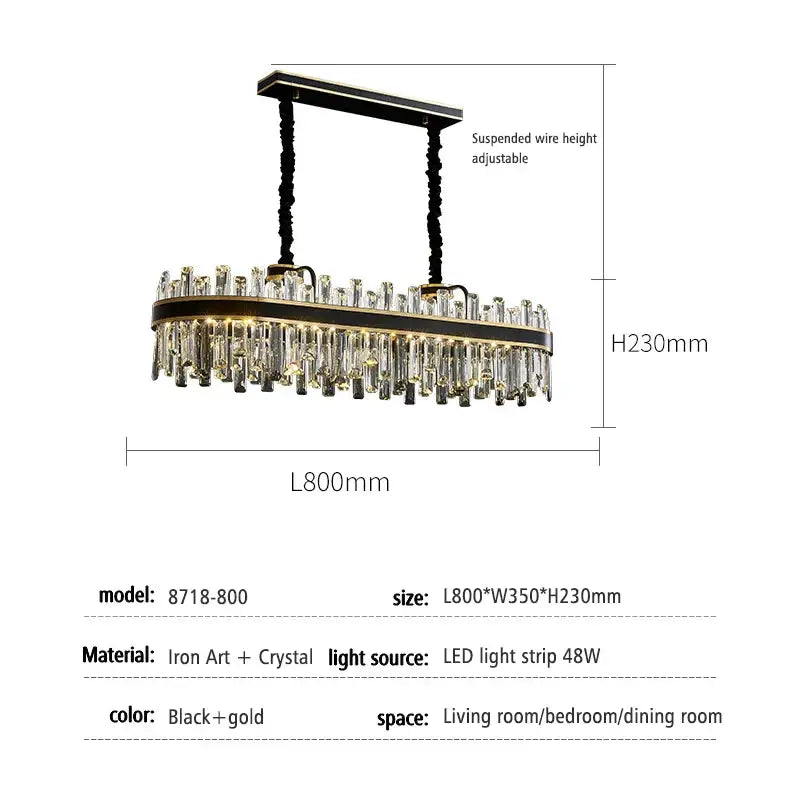 Black Crystal Chandelier with Dimmable LED