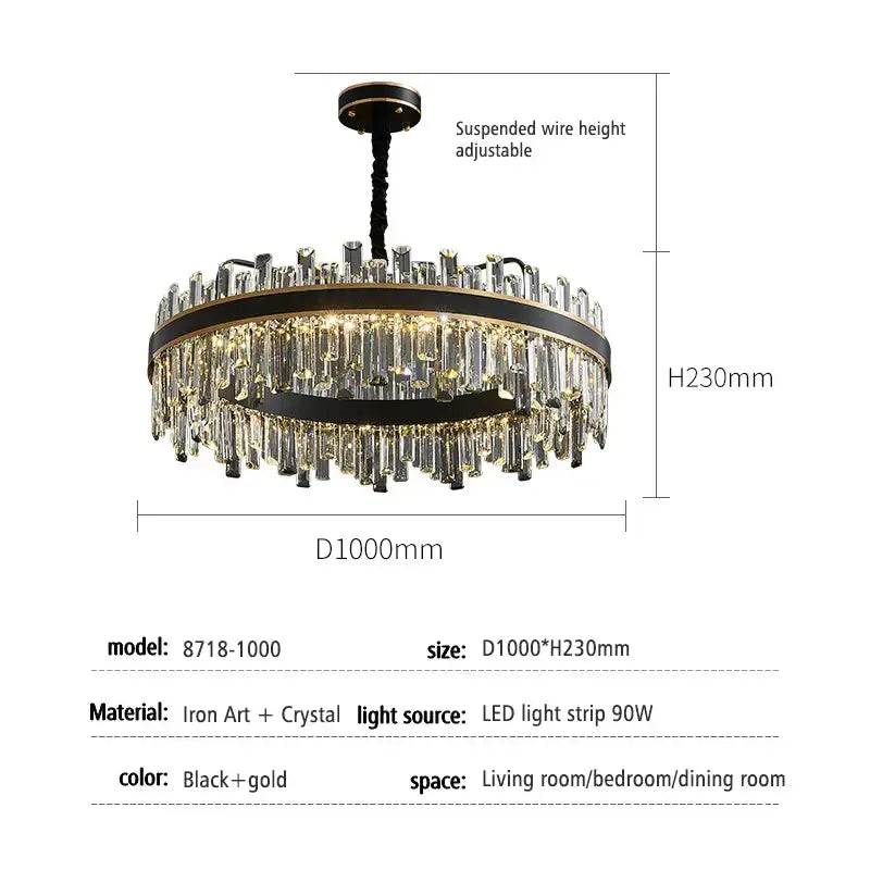 Black Crystal Chandelier with Dimmable LED