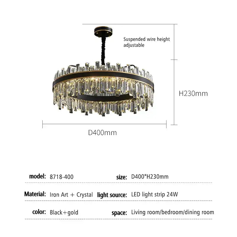 Black Crystal Chandelier with Dimmable LED