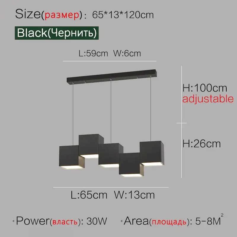 Black Geometric 7-Head Dining Area Pendant Light