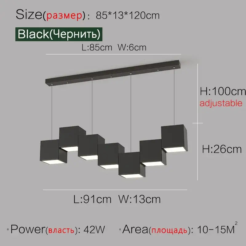 Black Geometric 7-Head Dining Area Pendant Light