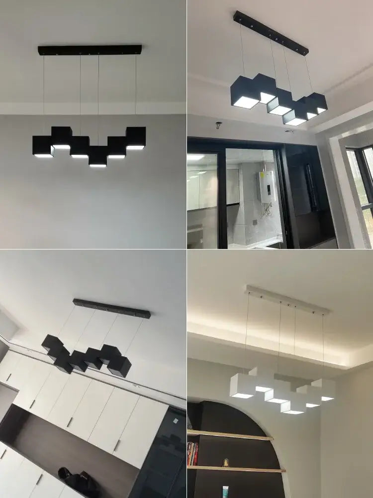 Black Geometric 7-Head Dining Area Pendant Light