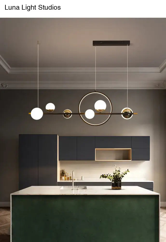 Black Metal Spherical Glass Pendant Light