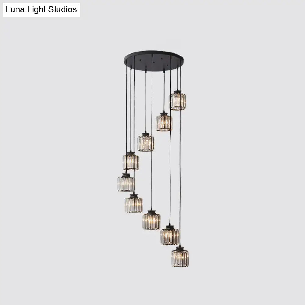 Black Crystal Cylindrical Stairway Pendant Light