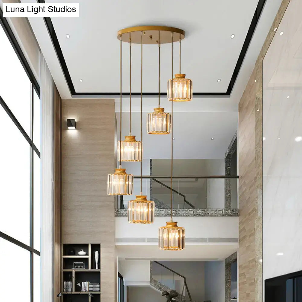 Black Crystal Cylindrical Stairway Pendant Light