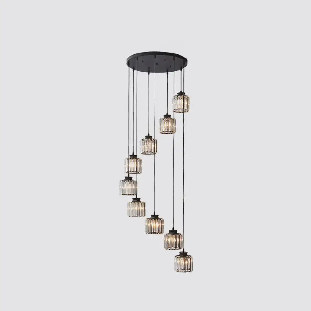 Black Crystal Cylindrical Stairway Pendant Light