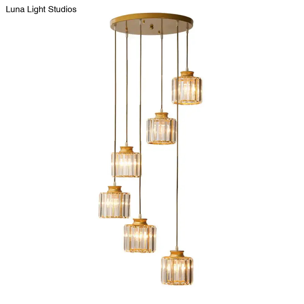 Black Crystal Cylindrical Stairway Pendant Light
