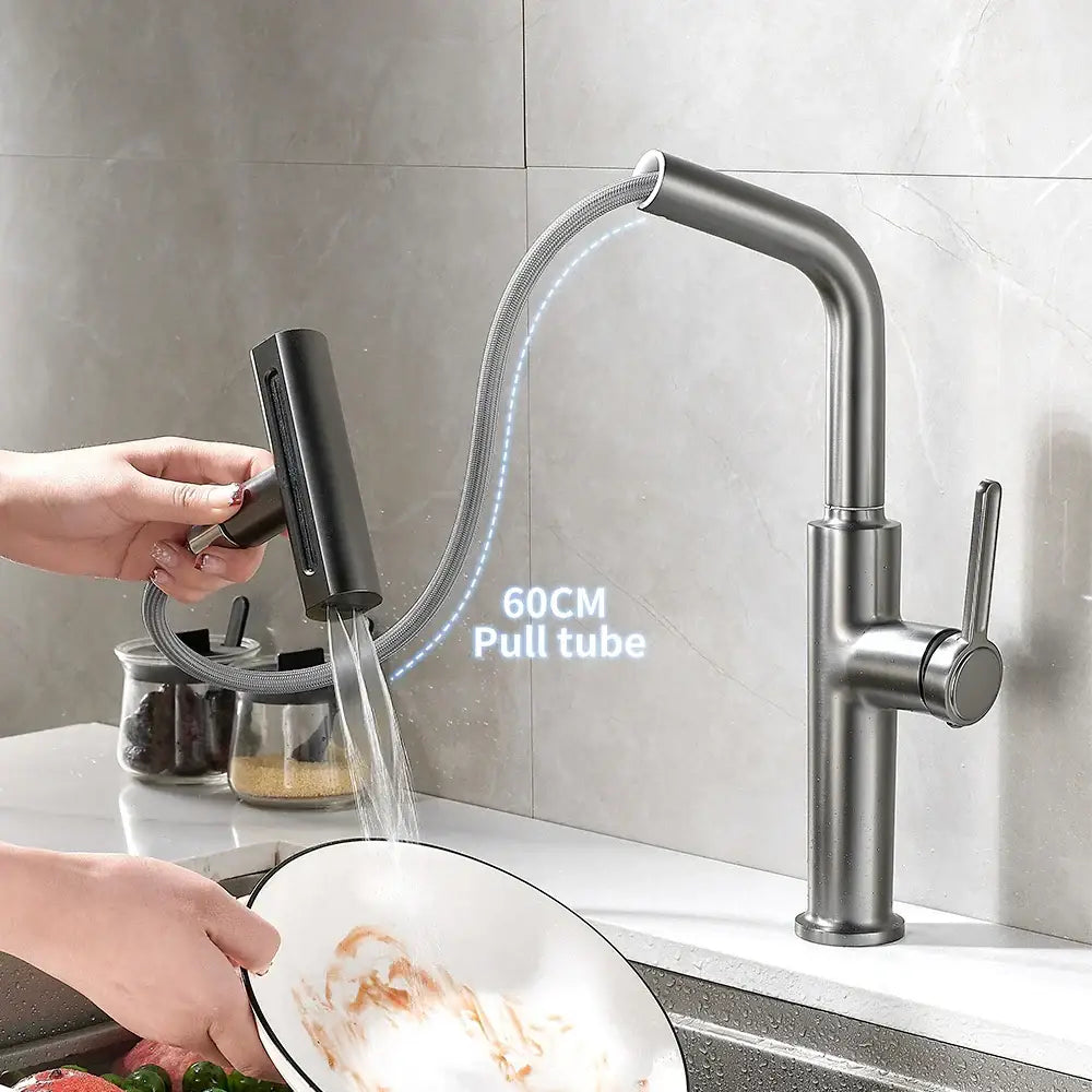 Black Waterfall Kitchen Faucet Pull-Out Sprayer