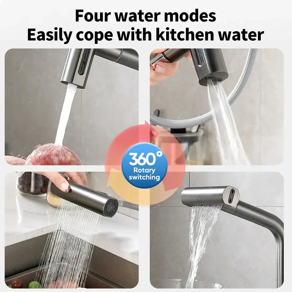 Black Waterfall Kitchen Faucet Pull-Out Sprayer