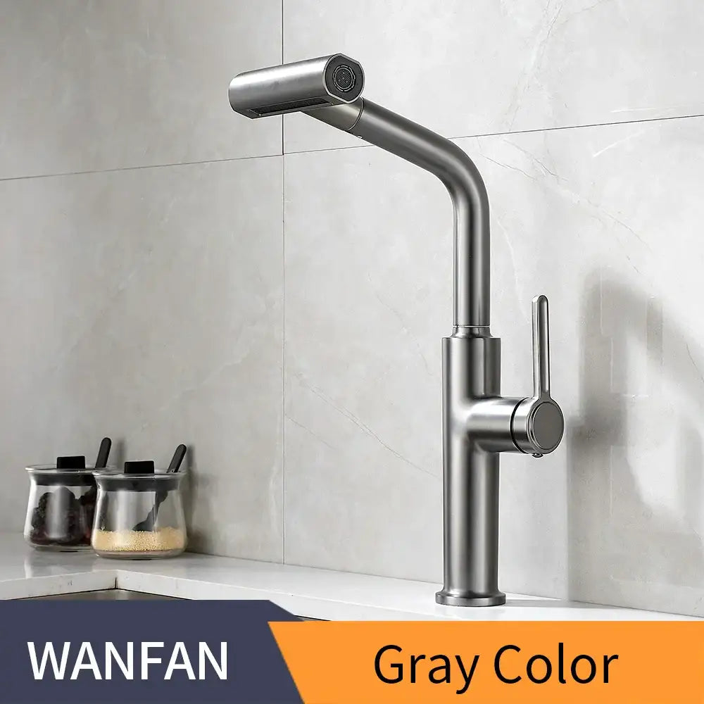 Black Waterfall Kitchen Faucet Pull-Out Sprayer