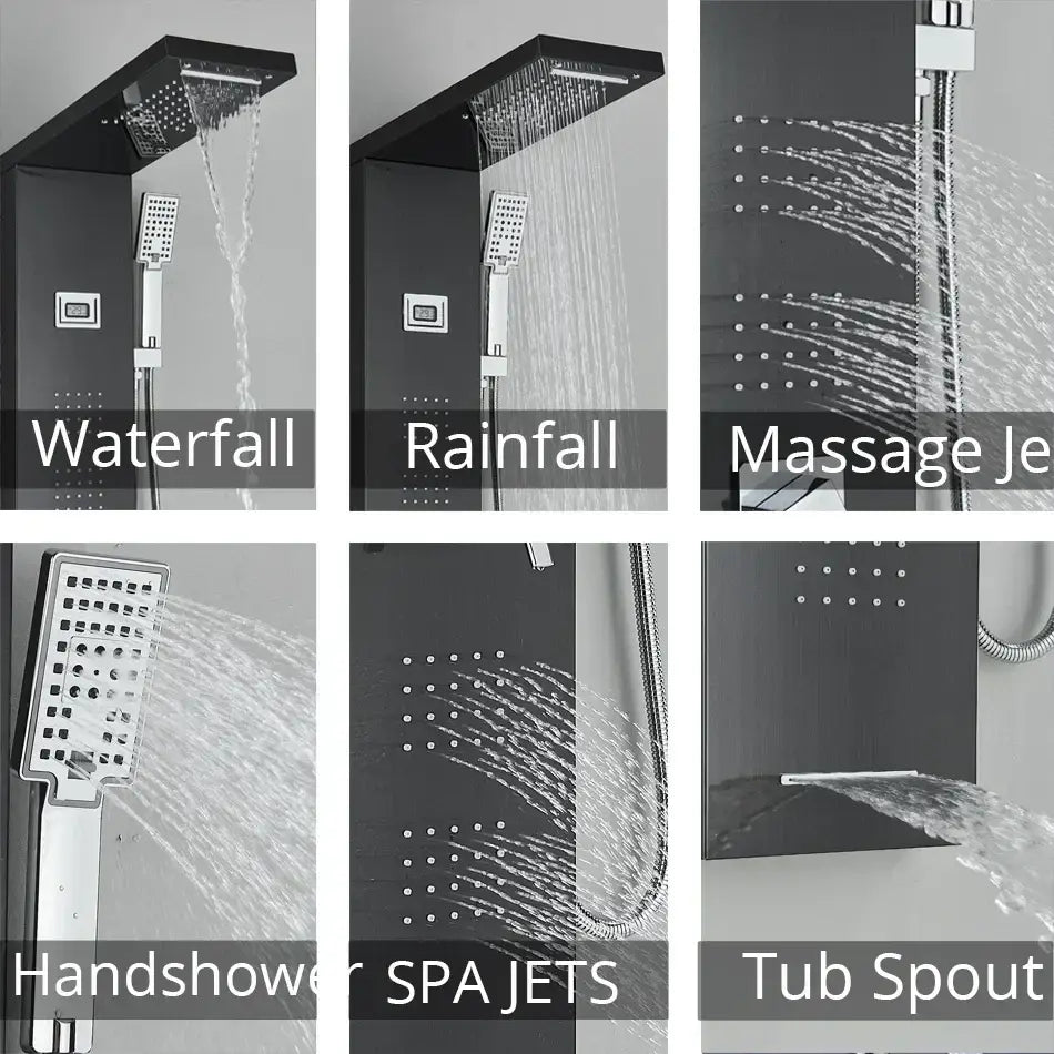Black Massage Shower Panel Temperature Screen