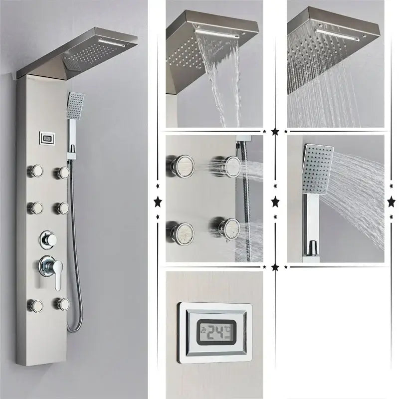 Black Massage Shower Panel Temperature Screen