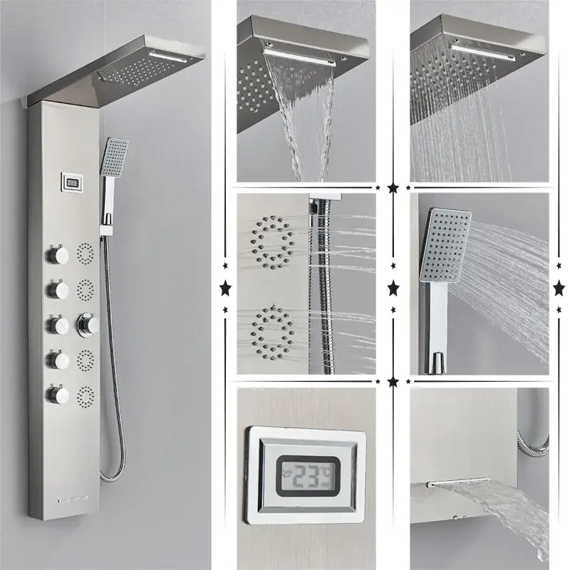 Black Massage Shower Panel Temperature Screen