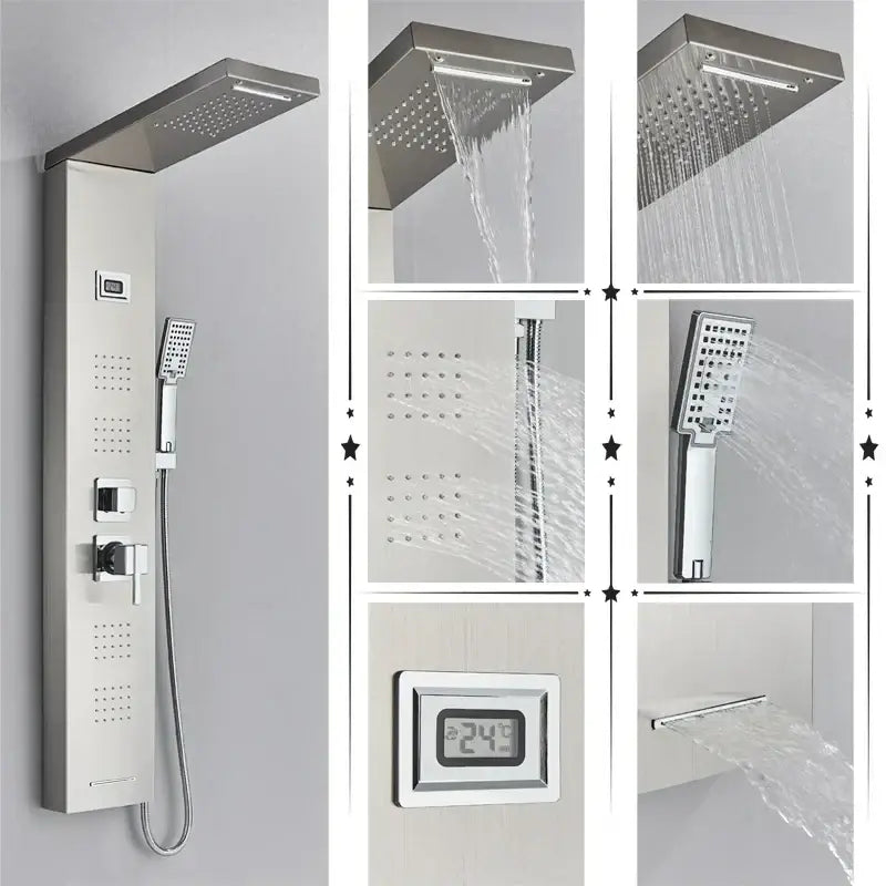 Black Massage Shower Panel Temperature Screen
