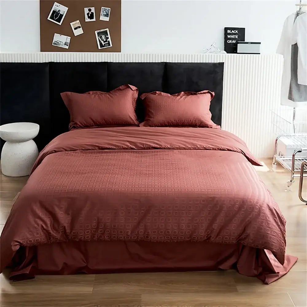 Black Satin Jacquard Duvet Cover Set with Bed Skirt