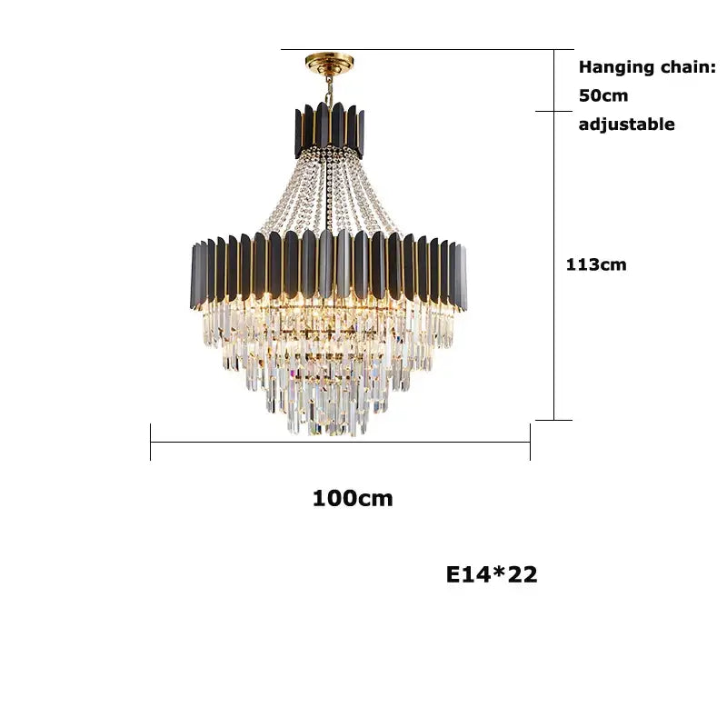 Black Crystal LED 150cm Chandelier