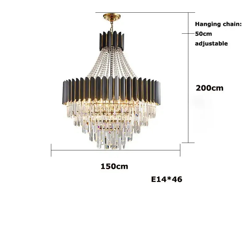 Black Crystal LED 150cm Chandelier