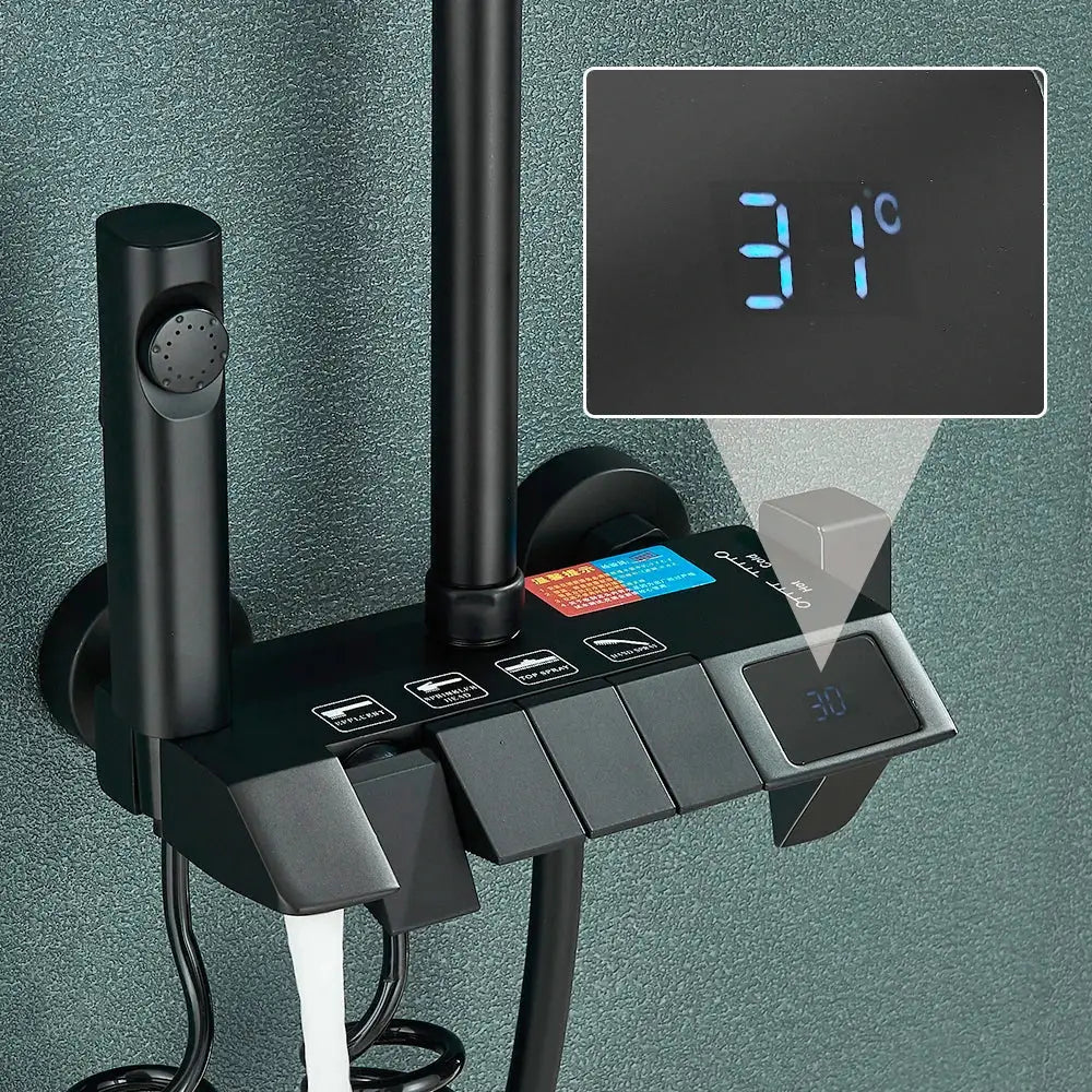 Black Digital Rainfall Shower with Display