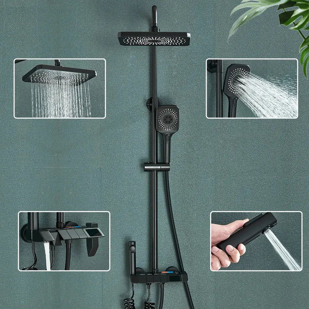Black Digital Rainfall Shower with Display