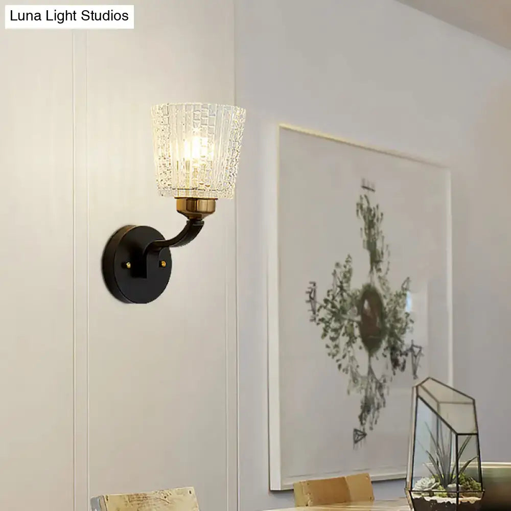 Black Glass Wall Sconce Textured Shade Design
