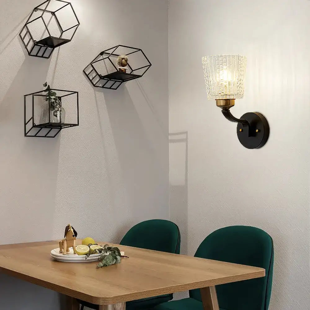 Black Glass Wall Sconce Textured Shade Design