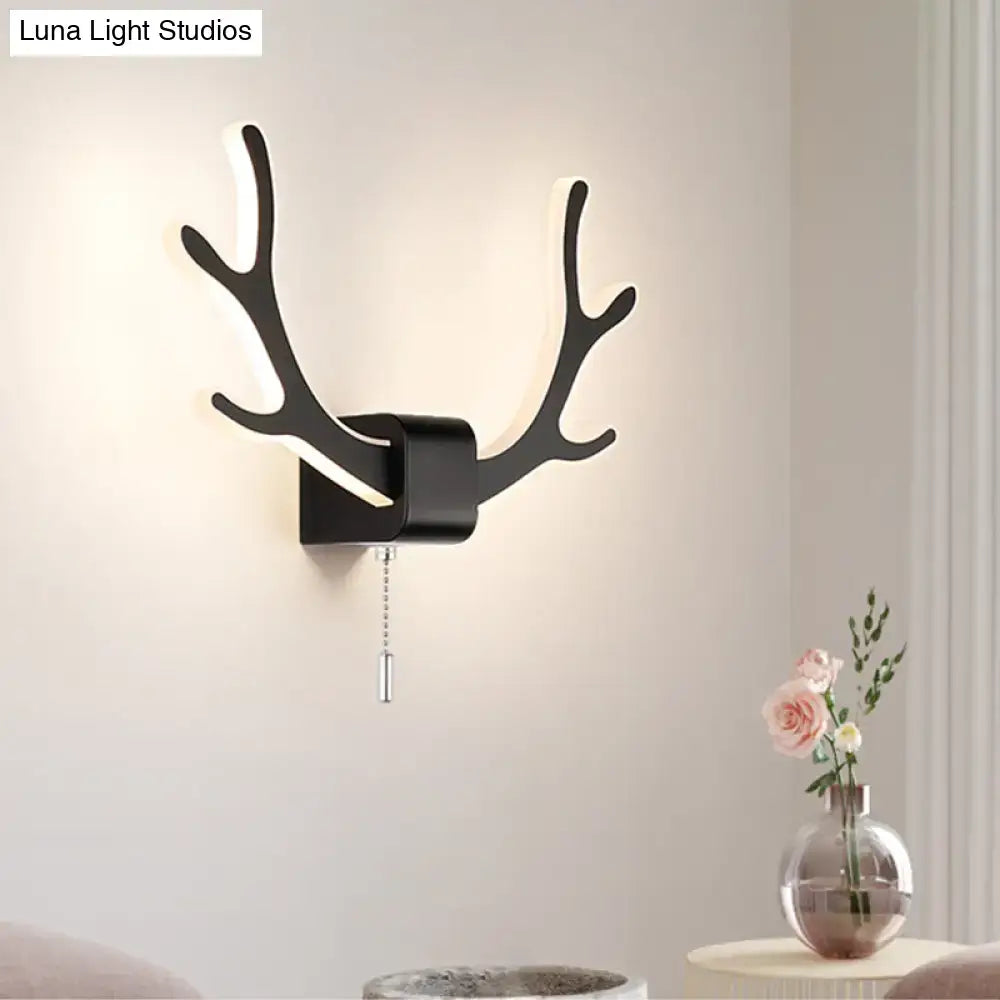 Black Antler Wall Sconce with Pull Chain
