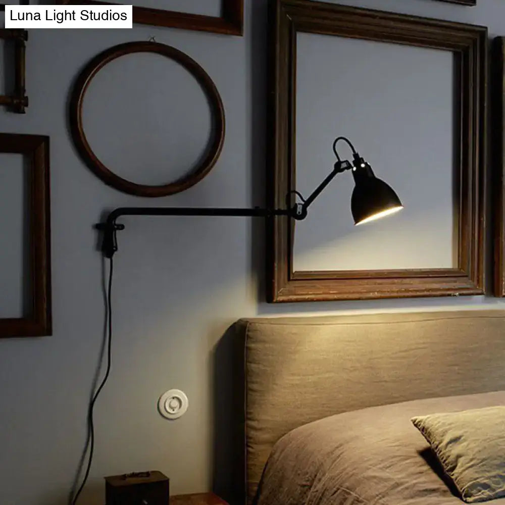 Black Articulated Adjustable-Arm Wall Lamp