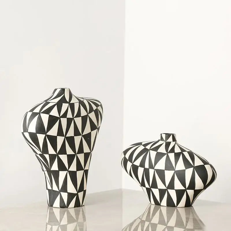 Black White Ceramic Geometric Vase