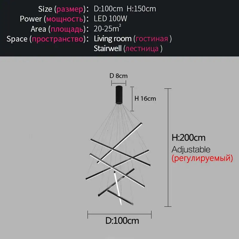 Black White LED Ceiling Lamp 9-Head Trichromatic