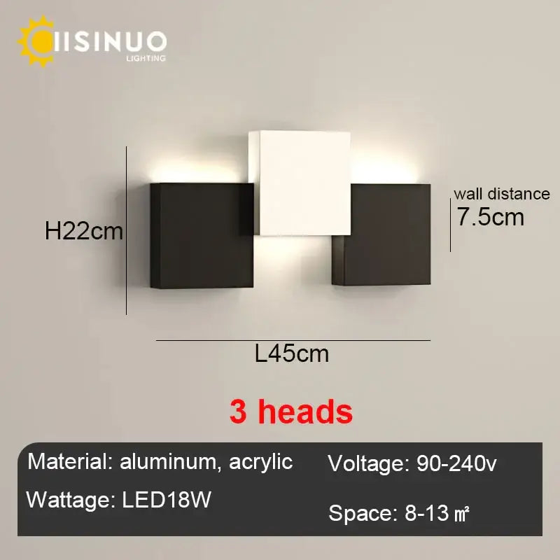 Black Geometric 5-Head Living Room Wall Sconce