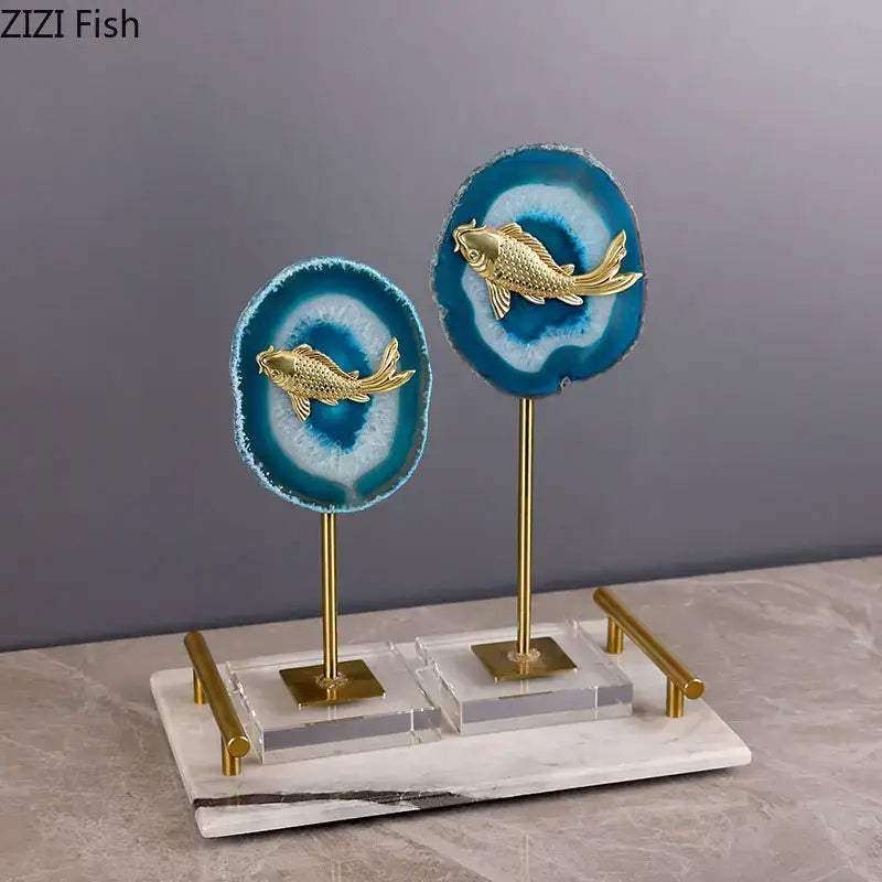 Blue Agate Fish Statue