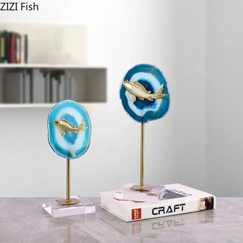 Blue Agate Fish Statue