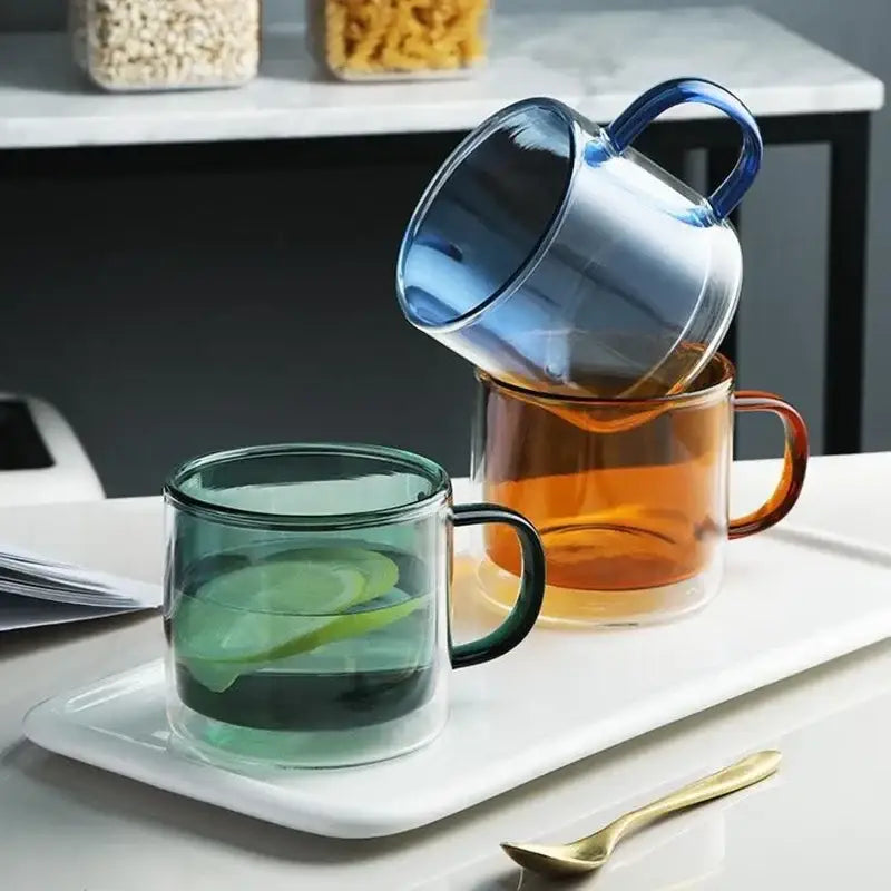 Amber Green Glass Mugs Set