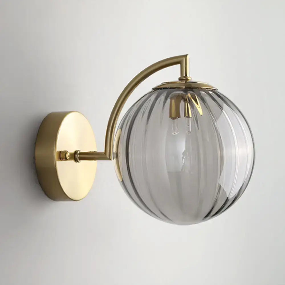 Gold Ribbed Glass Bedroom Wall Sconce