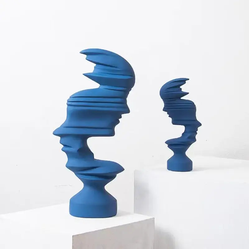 Blue Ceramic Face Sculpture